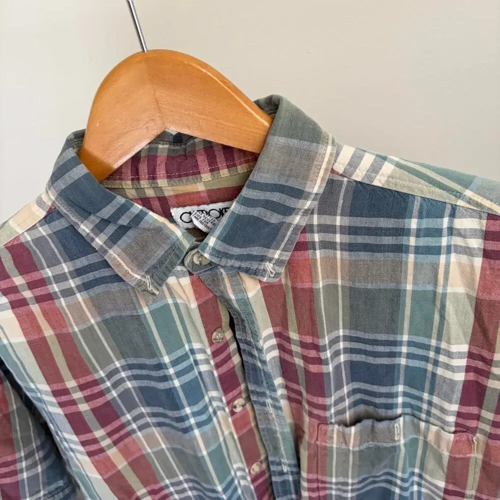 Vintage 90s Cherokee Plaid Indie Striped Mens L Button Up Short Sleeve Shirt